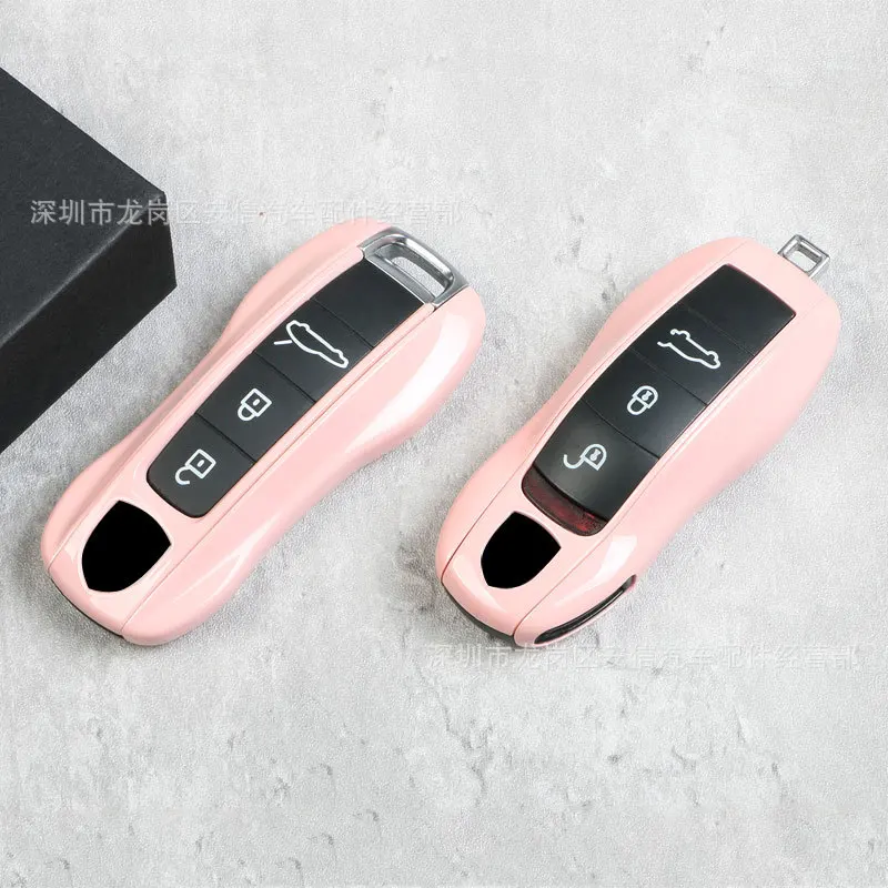 3-piece set Suitable for Porsche Morandi pink key case Macan718 Cayenne Panamera Taycan car key