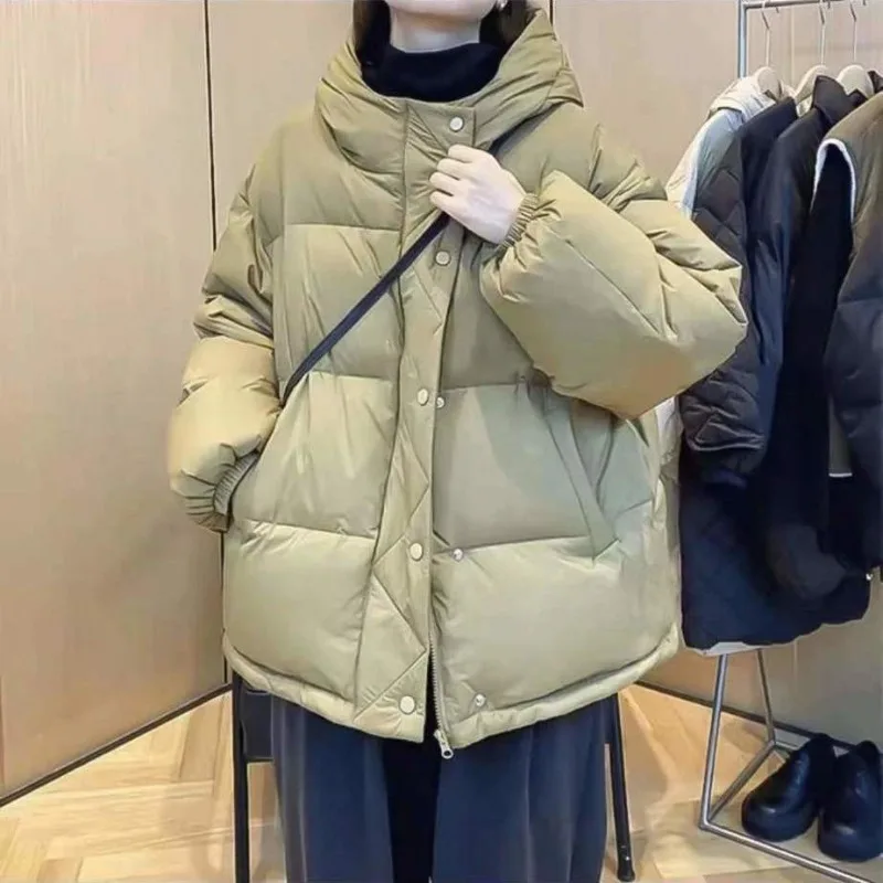 Women's White duck down Down jacket Short style Fashionable Lightweight Warm Hooded Outerwear Loose fit New style Solid colour