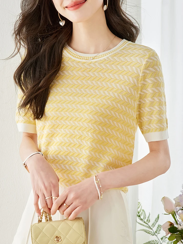 Summer New Casual Fashion Striped Printing T-shirt Women Short Sleeve Pullover Women Tops Loose O-neck Tee Female Clothes