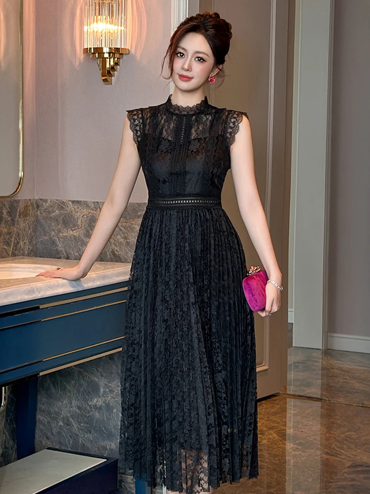 Sweet Celebrity Prom Dress for Women Elegant Black Sheer See Through Lace Swing Robe Female Party Holiday Vestidos Mujer Dating