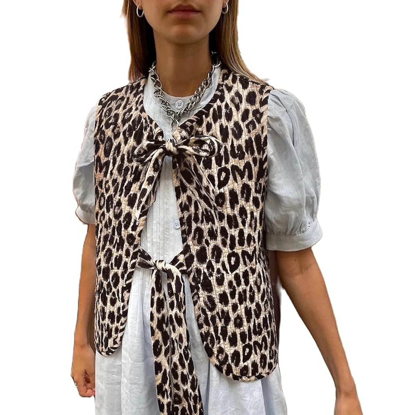 

Women French Fashion Versatile Printed Leopard Loose Casual Cardigan Cotton Vest Casual Lightweight Jacket Women