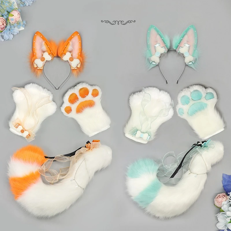 

Набор для косплея: повязка на голову с ушками демонического лиса ручной работы, костюм зверя Фури, кошачьи когти, звериные когти, лисий хвост для комикс-выставок