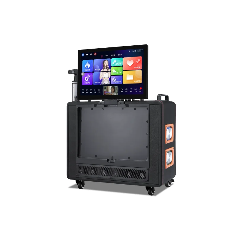 2024 new design wifi portable karaoke singing machine audio touch screen trolley speaker 17 inch With screen bluetooth speaker