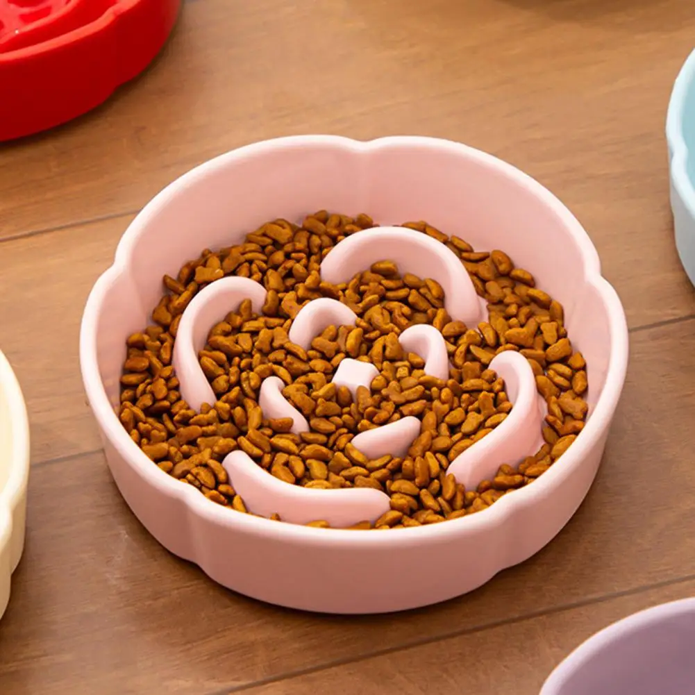 Anti Maze Bowl Ceramic Dog Slow Feeder Bowl Spill-proof Flower Design Pet Food Dish Anti-choking Healthy Digestion for Small