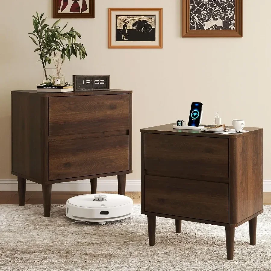 Nightstands Set of 2 Nightstand With Charging Station, Bedside Table