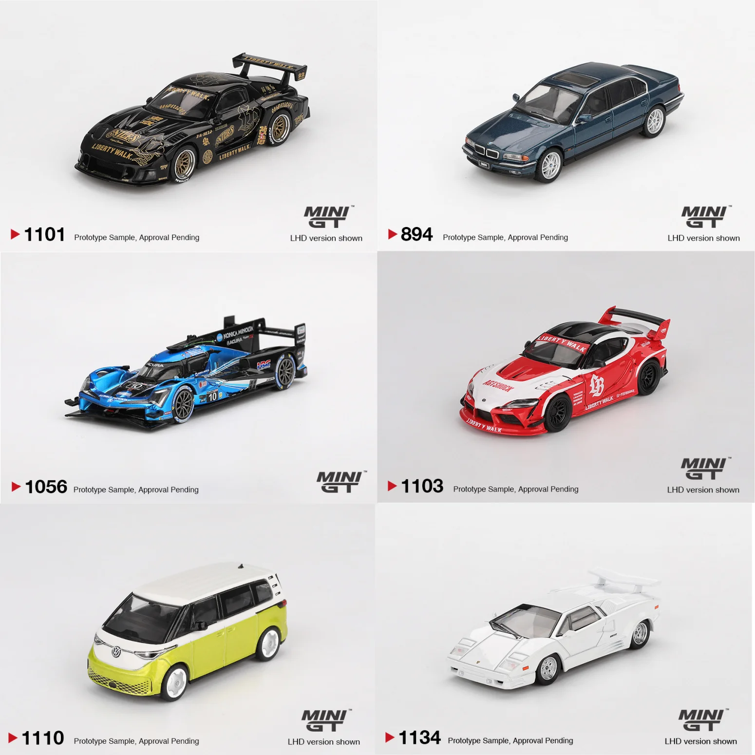 

MINIGT 1:64 Mazda RX-7 LB BMW 750IL Lamborghini Contash, Acura ARX-06 GTP No. 10, Volkswagen ID.Buzz alloy car model