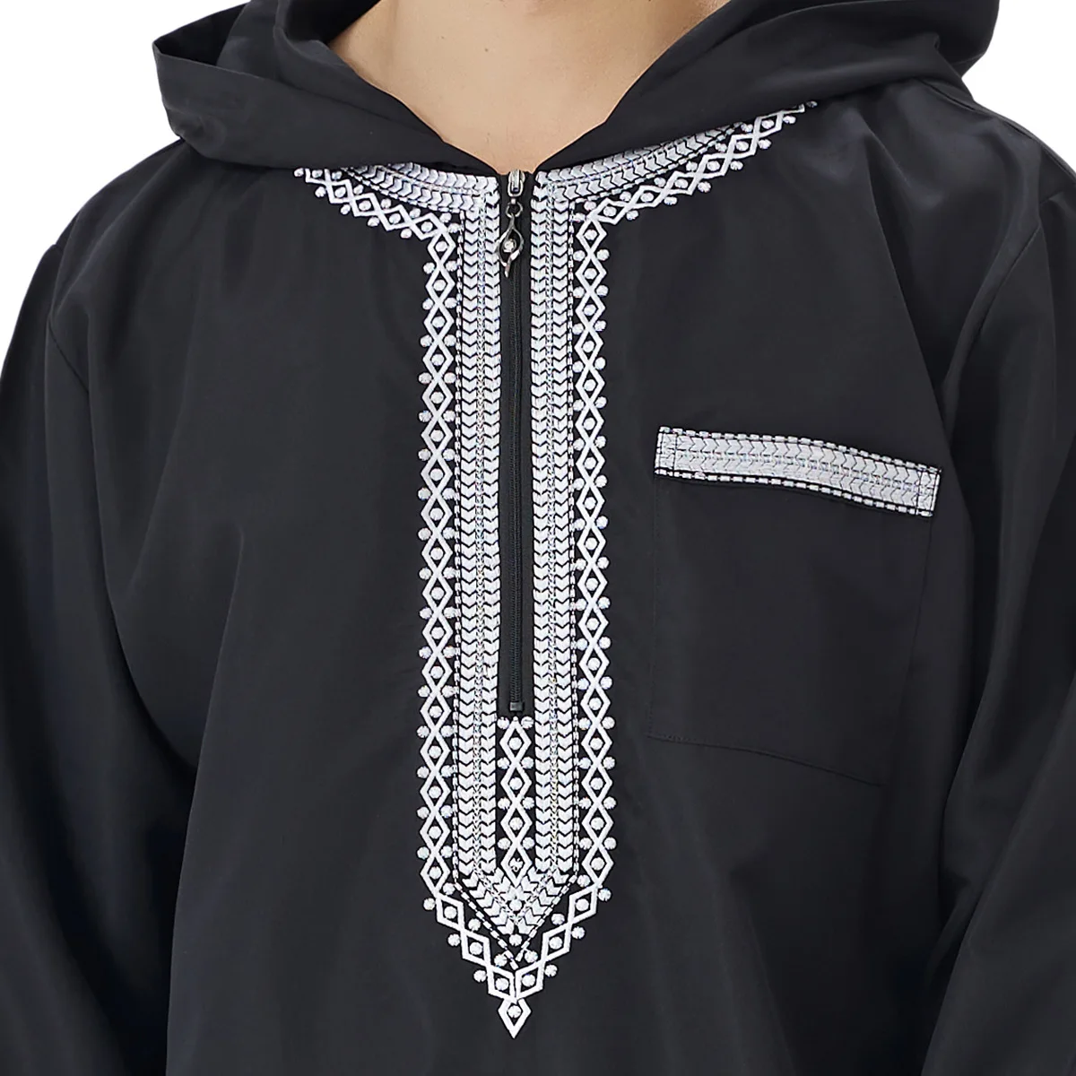 Men Muslim Long Robe Embroidery Zipper Hooded Full Sleeve Kaftan Abaya Eid Dubai Casual Arab Outerwear Jalabiya Autumn Winter