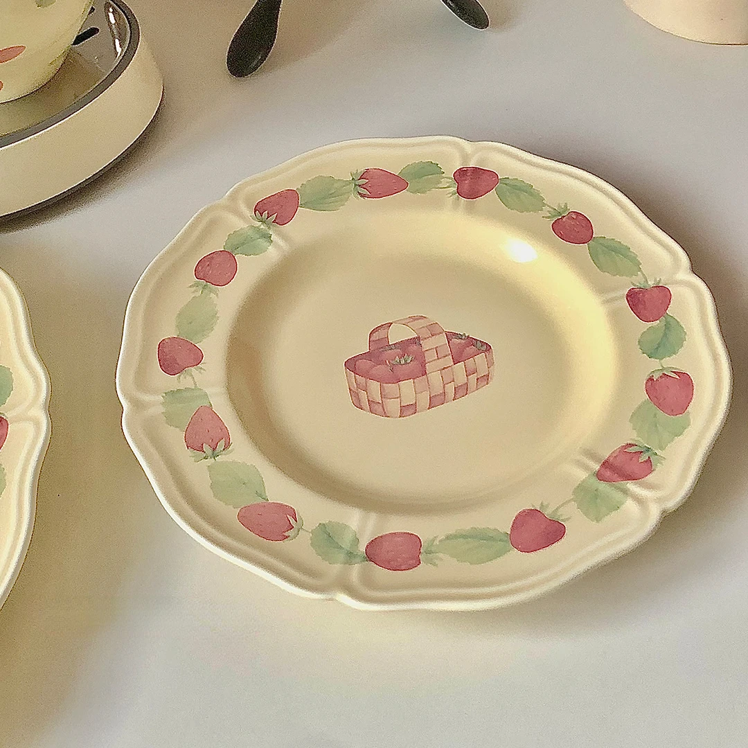 Disco da 8 pollici originale fatto in casa francese vintage stile Ins piatto ovale in ceramica color crema set da tavola dessert tè pomeridiano