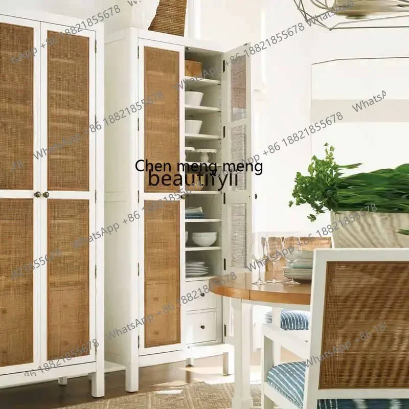 

American Rattan Wardrobe Solid Wood Bedroom Storage Simple Modern Small Apartment Storage Cabinet
