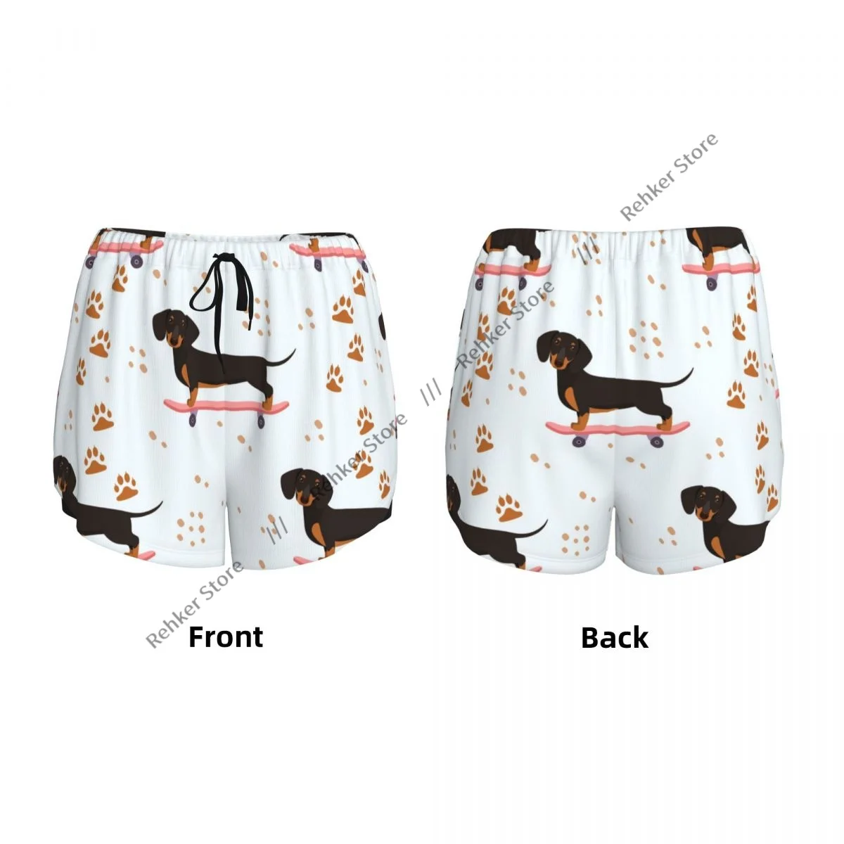 Engraçado dachshund no skate feminino dupla camada de secagem rápida shorts atléticos para lazer ao ar livre correndo fitness treino esporte