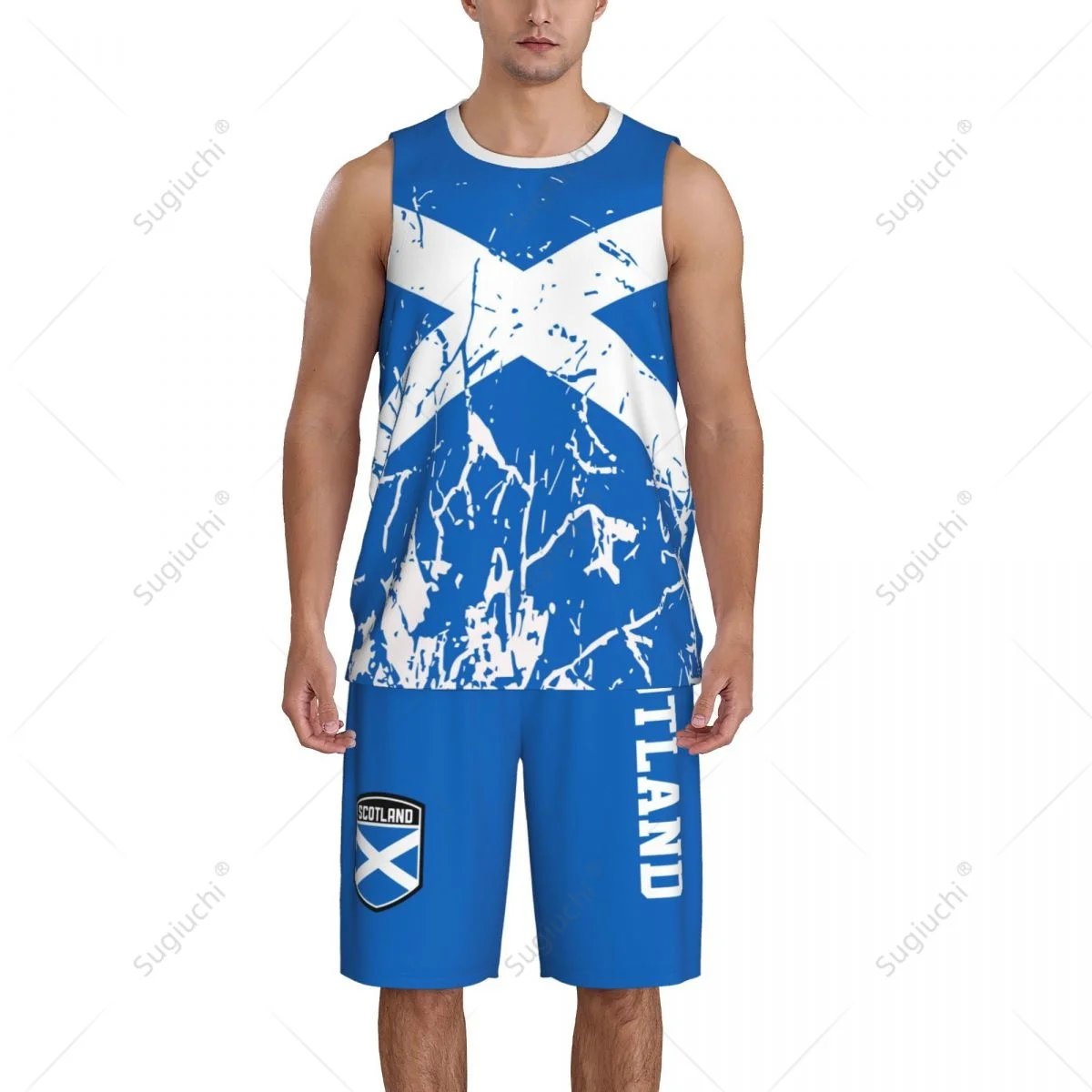 Team-up Scotland Flag Grain Men Basketball Jersey Set Shirt & Pants Sleeveless Custom Name Nunber Exclusive