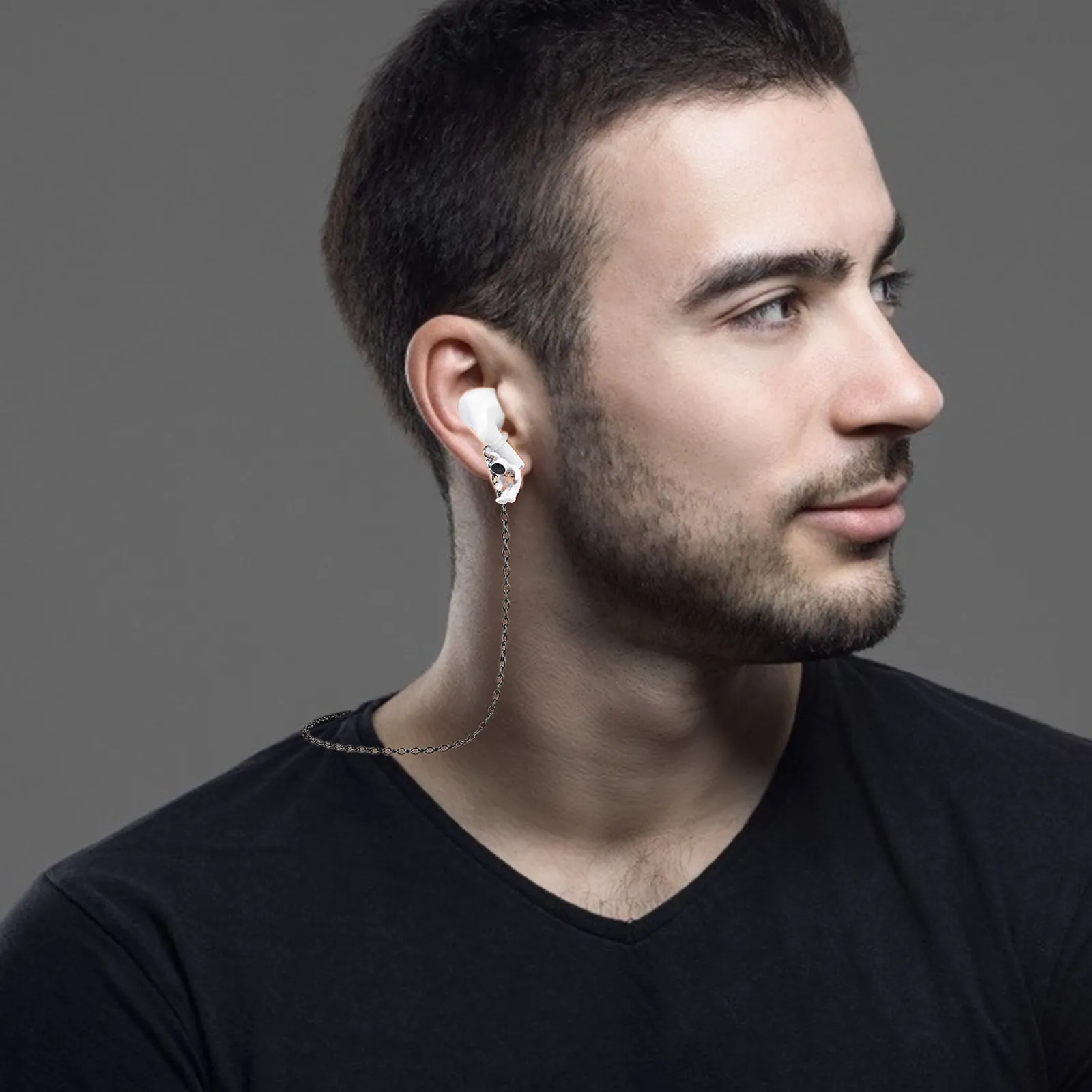 1Pcs Exquisite Alloy Wireless Earphone Chain Spaceman Design Anti-Loss Earpiece Hanging Link for Sports Non-Skid Secure Fit