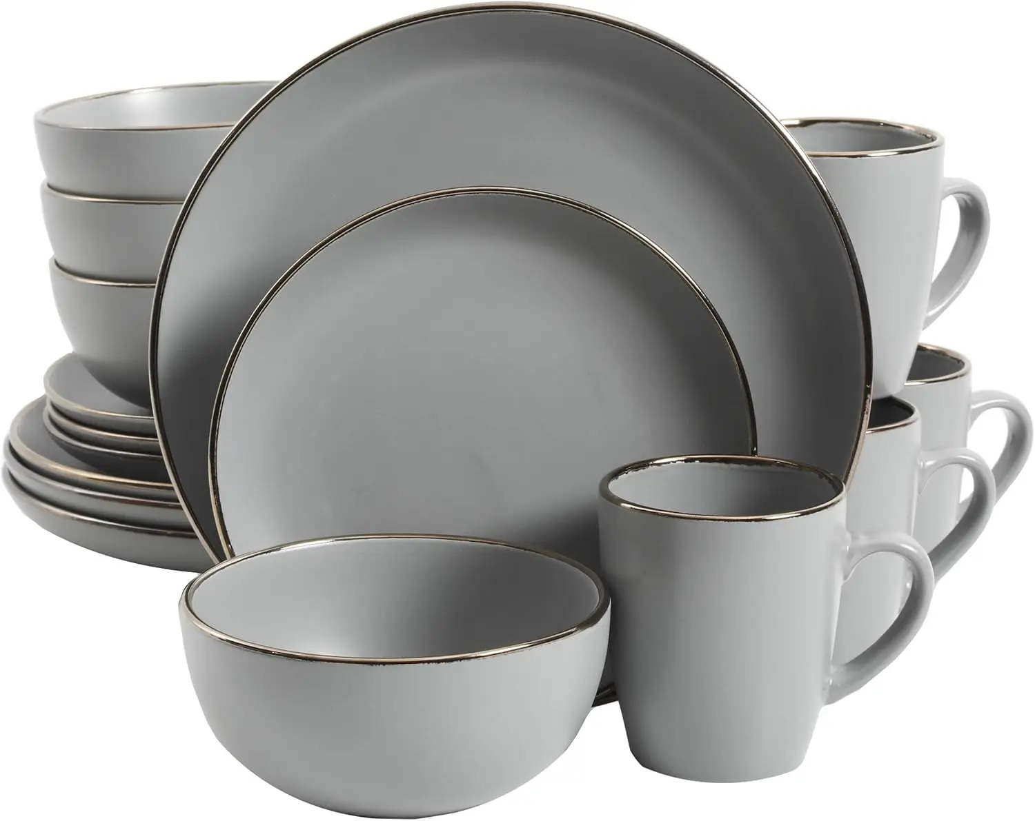 

Rockaway Round Dinnerware, Service for 4 (16pcs), Grey/Gold Rim