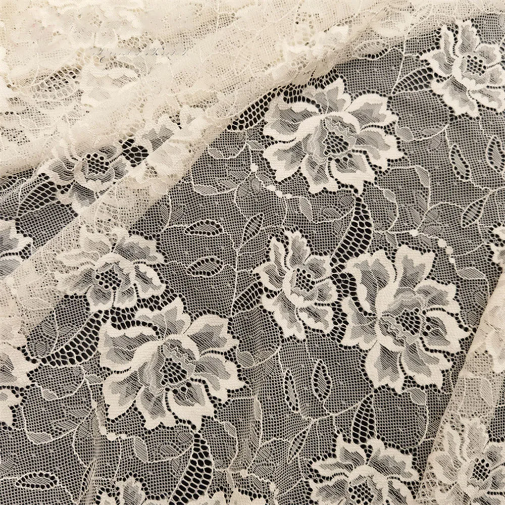 Exquisite Rose Jacquard Pink Elastic Fabric Translucent Hazy Texture White Lace Fabric For Sewing Elegant Dress Home Decoration