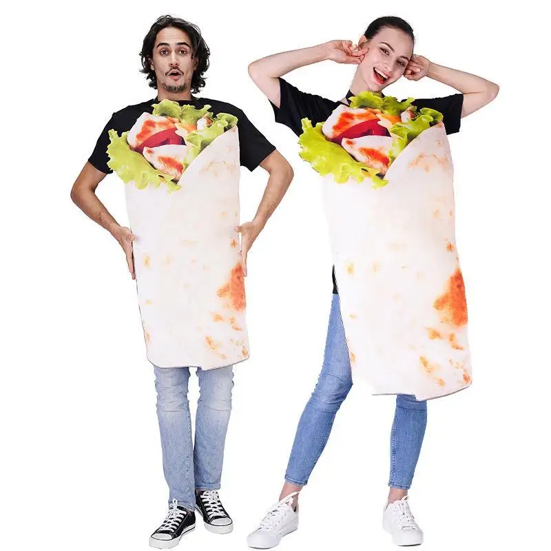 الكبار loween الأزواج مضحك الغذاء الاسمية زي البيتزا لفة دور أداء الملابس تأثيري الرجال النساء ملابس الهالوين