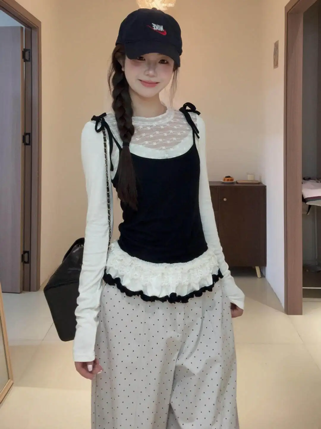 Women's Fake Two Pieces Patchwork T-shirt Harajuku Y2k Tee Top 90s Aesthetic Vintage Korean Long Sleeve T-shirts 2000s Clothes