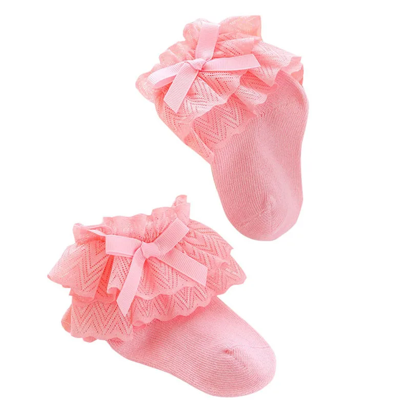 Baby Mädchen Spitze Kurze Socken Baby Winter Frühling Wärmer Socken Neugeborenen Weiß Rosa Bowknot Socken Baby Solide Spanische Socken 0-12 monate