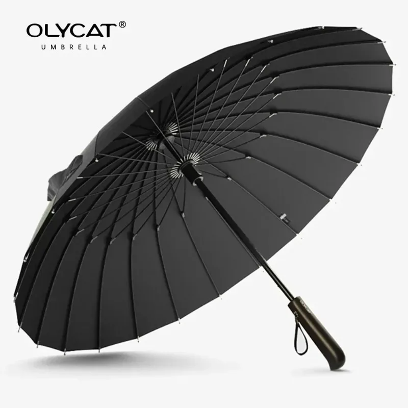 Hot Sale Umbrella Rain Women 24K Strong Windproof Fiberglass Rain Umbrella Men Wooden Long Handle Golf Umbrellas Brand