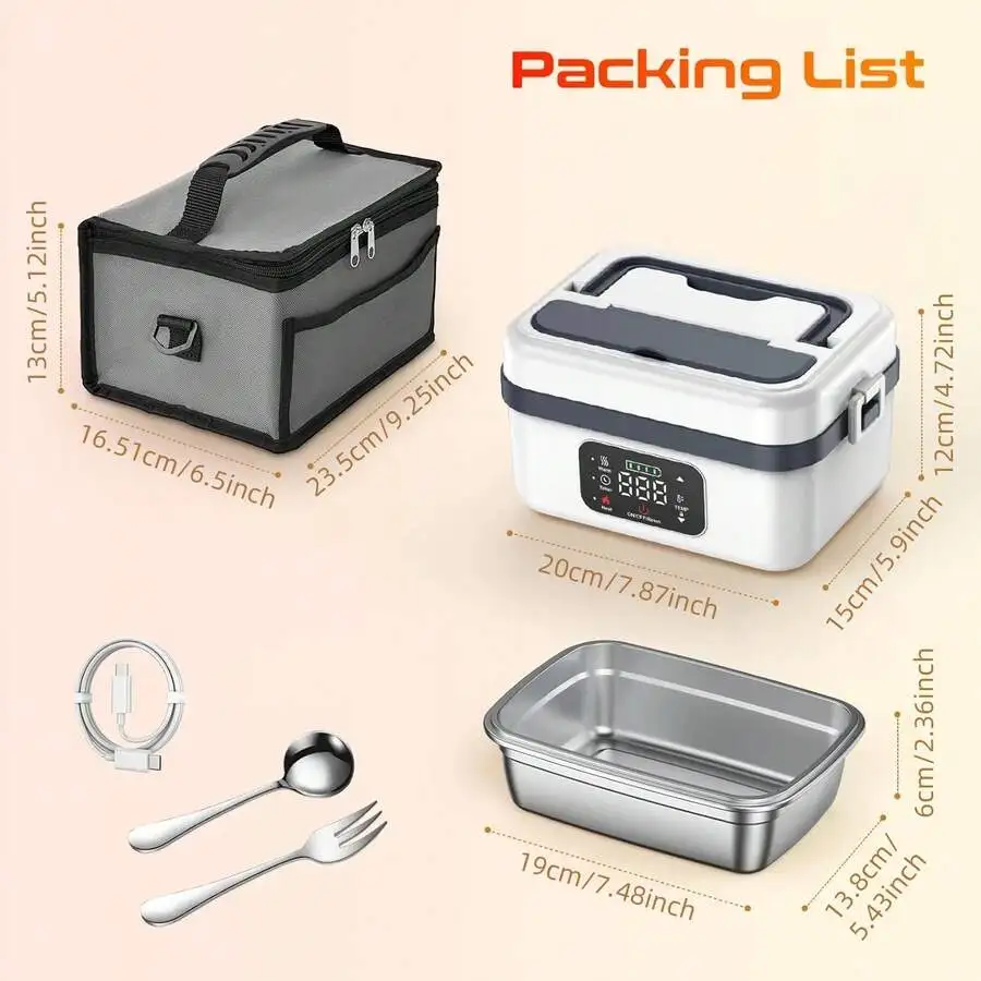 USB Adult Wireless Electric Heating Lunch Box, 8000mAh Rechargeable Timer Automatic Heating Lunch Box, 1L Portable Self-Heating