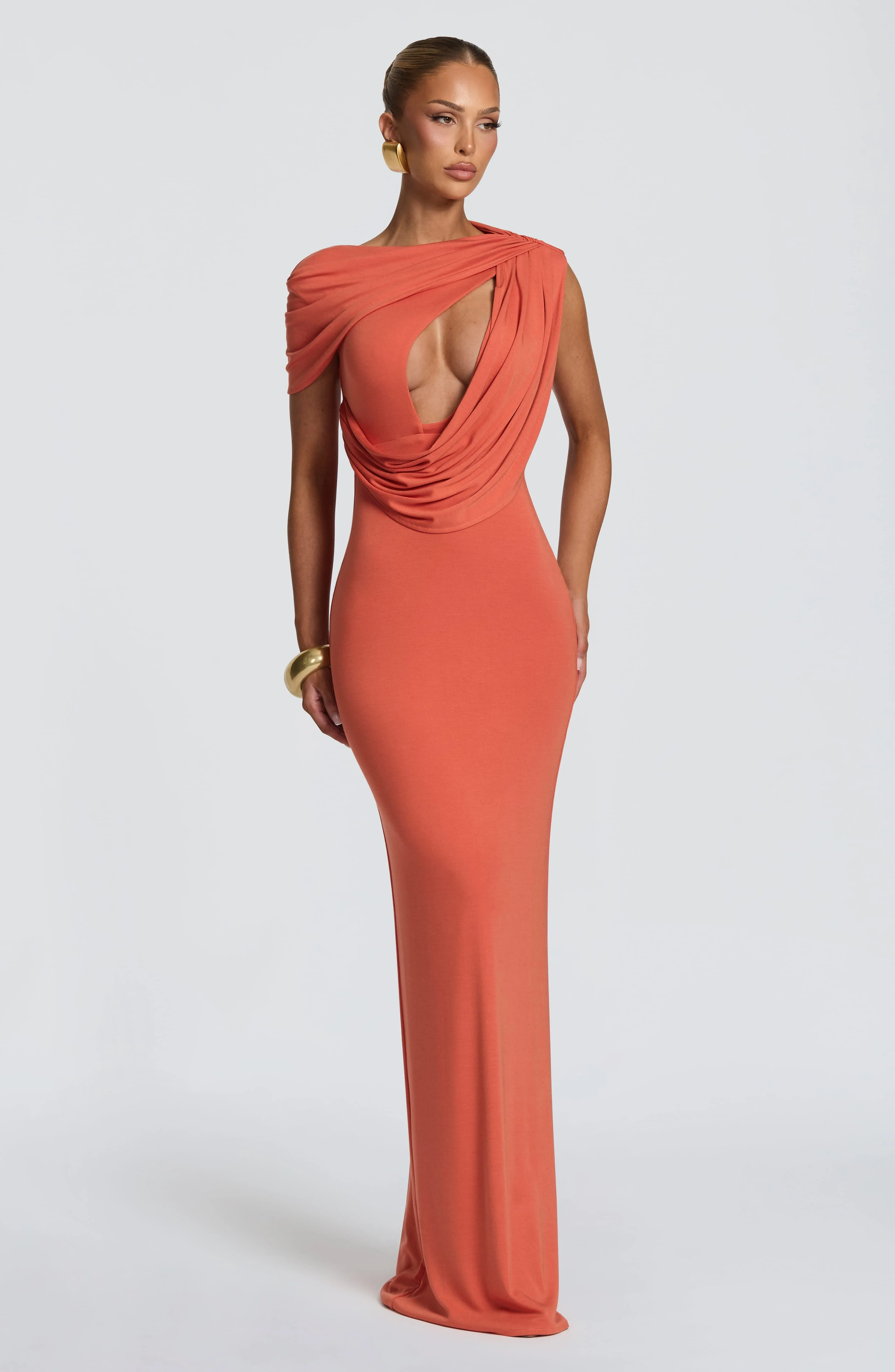 One Shoulder Draped Cutout Maxi Dress Hollow Out Sexy Bodycon Mermaid Long Evening Gown Elegant Formal Wedding Party Dress - view 6