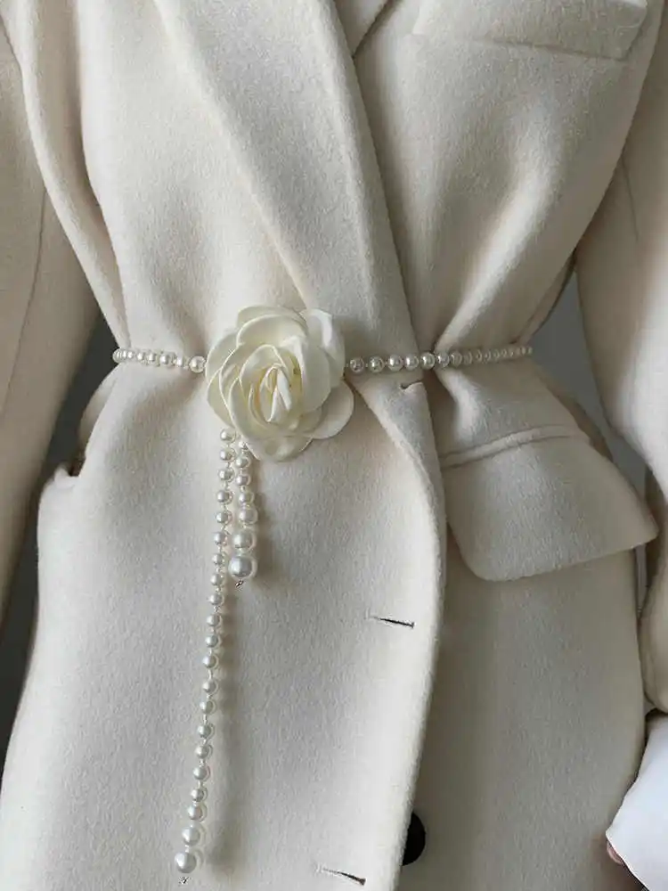 1pcs Pearl Waist Belt Women's New Style Camellia Decorative Versatile Waist Belt Matching Dress Coat Jacket Fashion Elegant Belt