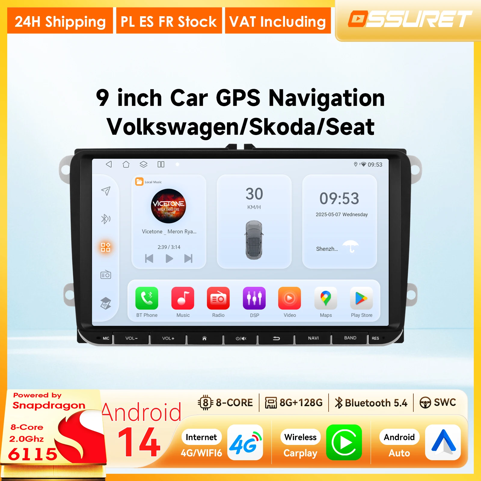 Autoradio 2din con Carplay e Android Auto per VW GOLF 5, POLO Sedan, PASSAT B6, CC, TOURAN, SCIROCCO, CADDY, Jetta, Skoda, Seat con GPS Stereo
