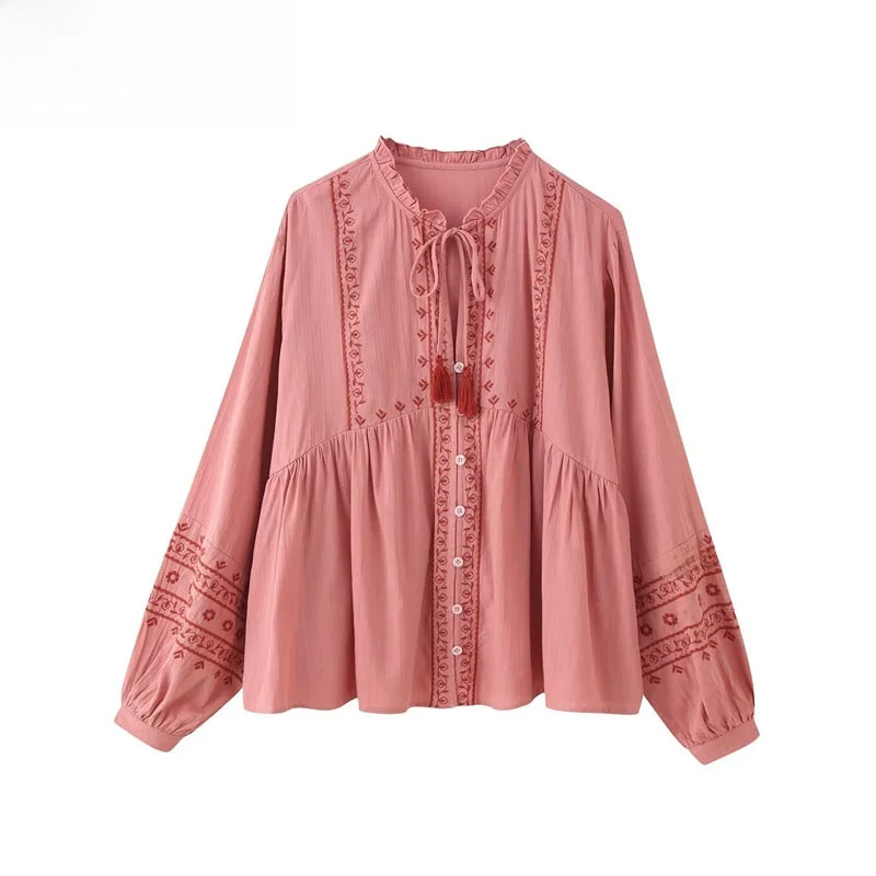 

Faionable Embroidered Long Sve irt Color Blo Street Sle Women's Premium Quali Polyester Fiber Resistant to Defor...