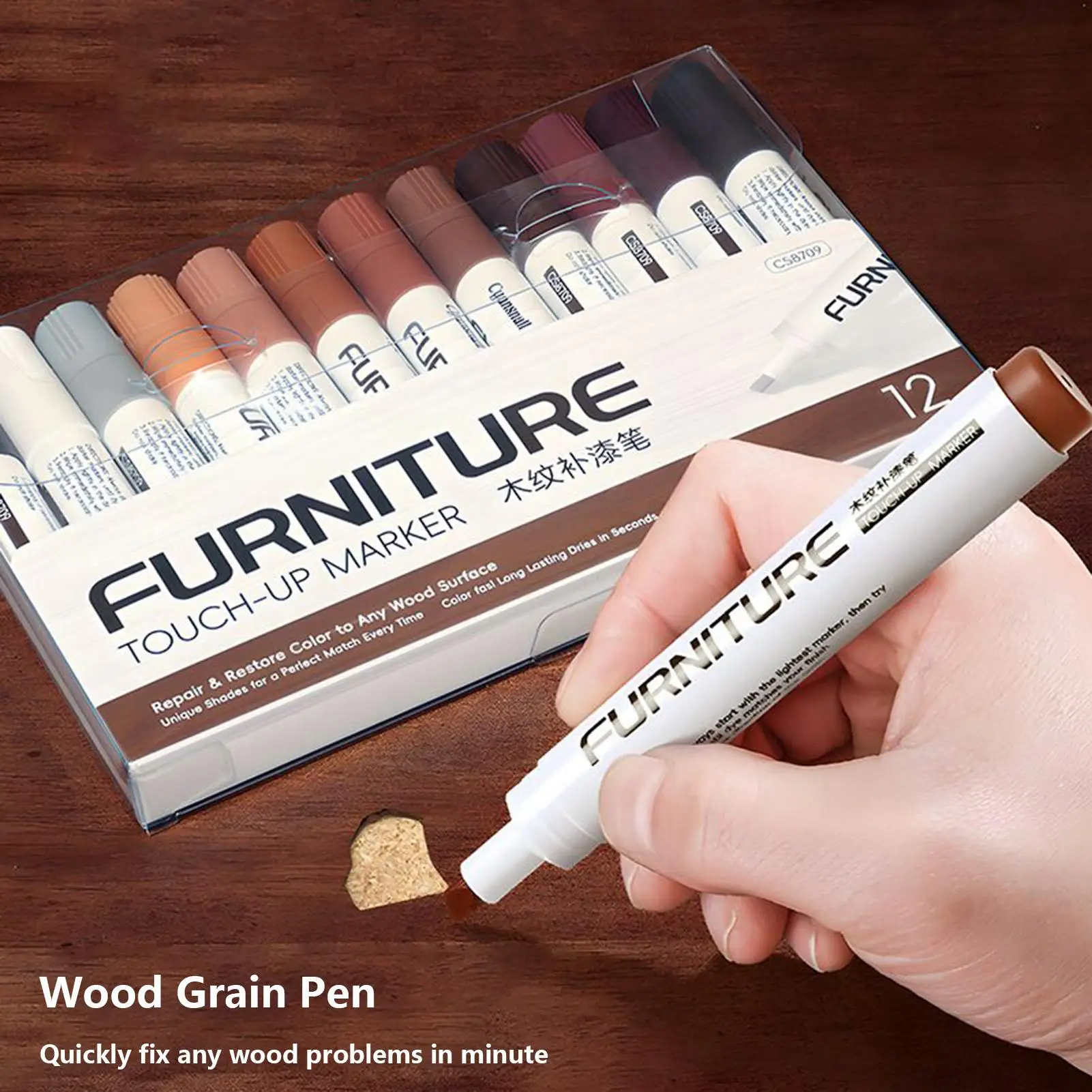 

Wood Markers Furniture Repair 12 Colors Low-Odor Scratch Covers Removers Wood Furniture Repair Kit for Scuffs Damage Stains Wear