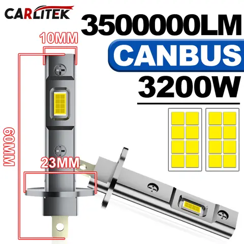 H1 LED Headlights 3500000LM 6000K 3200W 16PCS 7585 CSP High Low Beam Turbo Auto Light 1:1 Fanless Mini 12V H7 H4 H3 +600% Bright