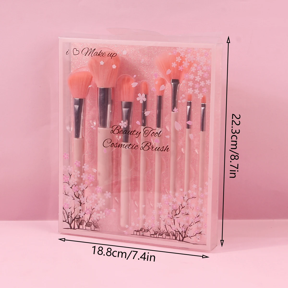 High appearance level Pink box 8 makeup brushes Soft hair loose powder Setting brush Blush brush Full set of makeup brushes