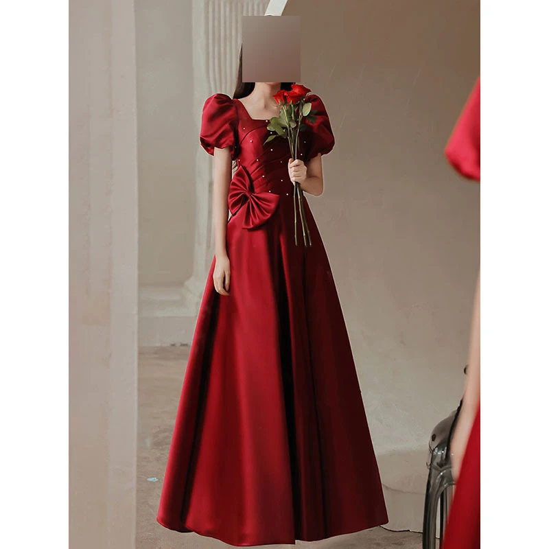 

GUXQD Burgundy A-Line Women Evening Dresses Satin Sequins Prom Party Gowns Formal Vestido De Fiesta Abendkleider robes de soirée