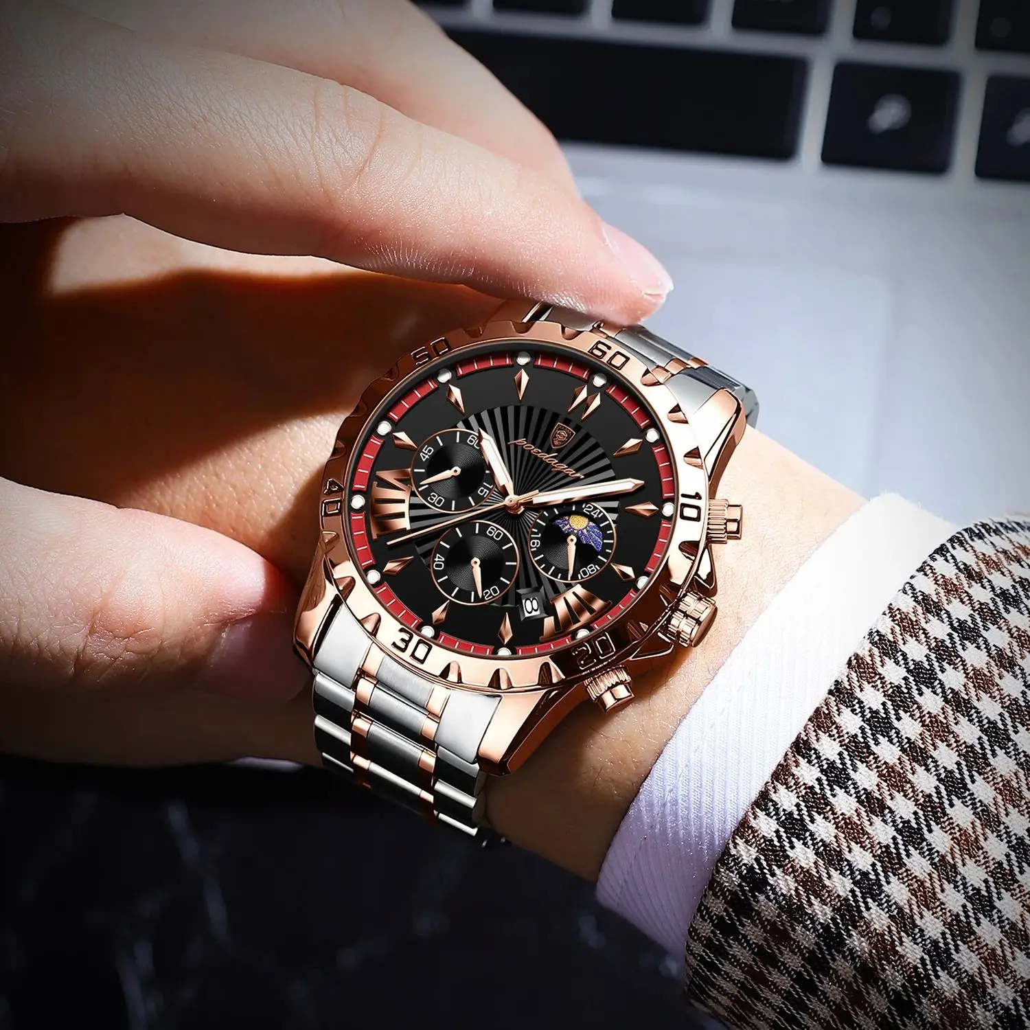 POEDAGAR Luxury Watch for Man Luminous Waterproof Chronograph Date Men Watch High Quality Stainless Steel Quartz Men\'s Watches