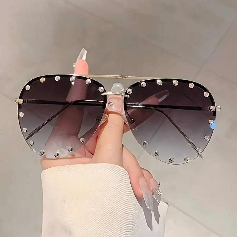 Women's Half-Frame Glasses With Delicate Studded Accents. Stylish Design Fits Daily Outfits, Ideal Accessories For Halloween