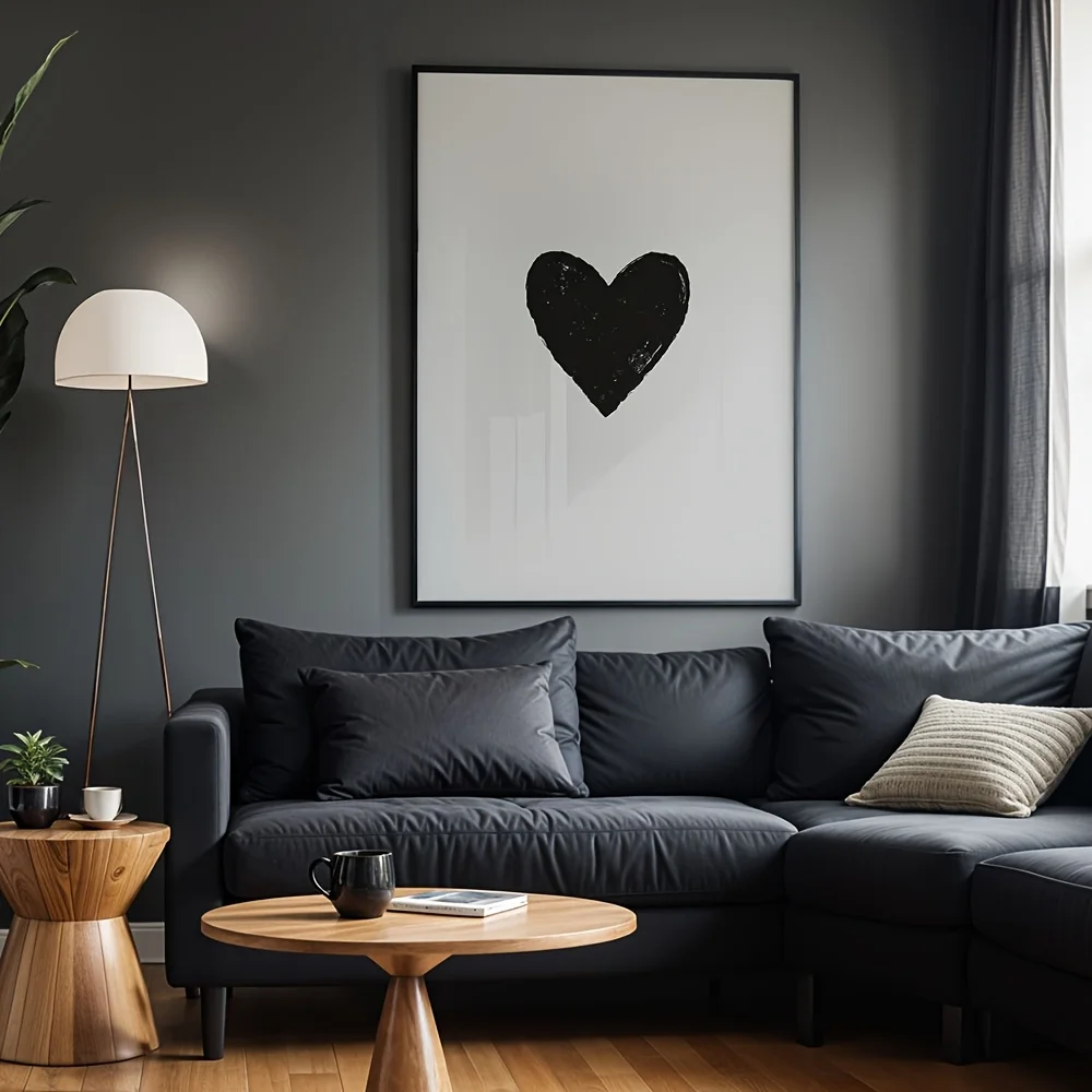 2027,1pc,  Fashion Poster, Abstract Scandinavian Canvas Painting, Minimalist Heart Black And White Art Print, Living Room Dec