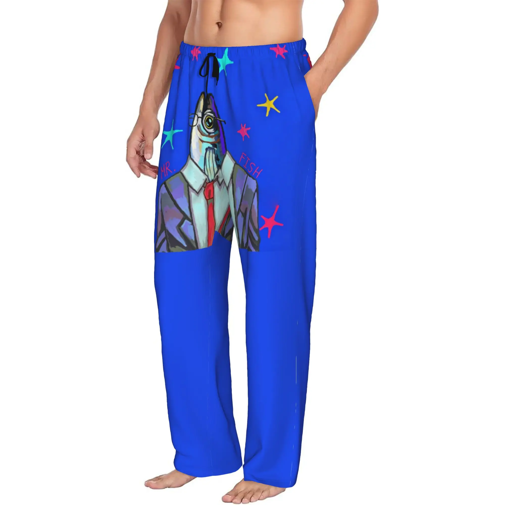Custom Mr. Fish Pajama Pants Men's Funny Fish Sleepwear Lounge Sleep Bottoms Stretch with Pockets