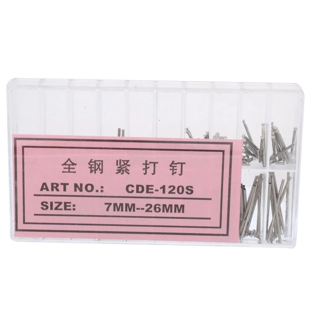 Professional Use Metal Spring Bars 1 Box with Tube Friction Pressure Pins and Rivet Ends for Watch Band Clasp Repair