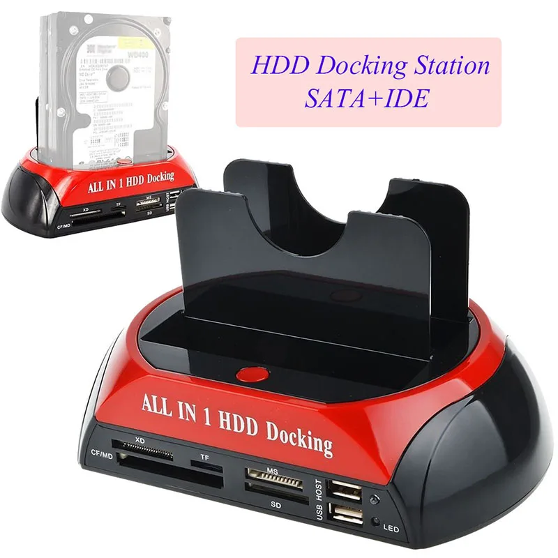 

All in 1 Card Reader IDE SATA 2.0 HDD Dock Serial Parallel Ports Hard Disk Base XD CF MD TF MS SD USB Card Reader