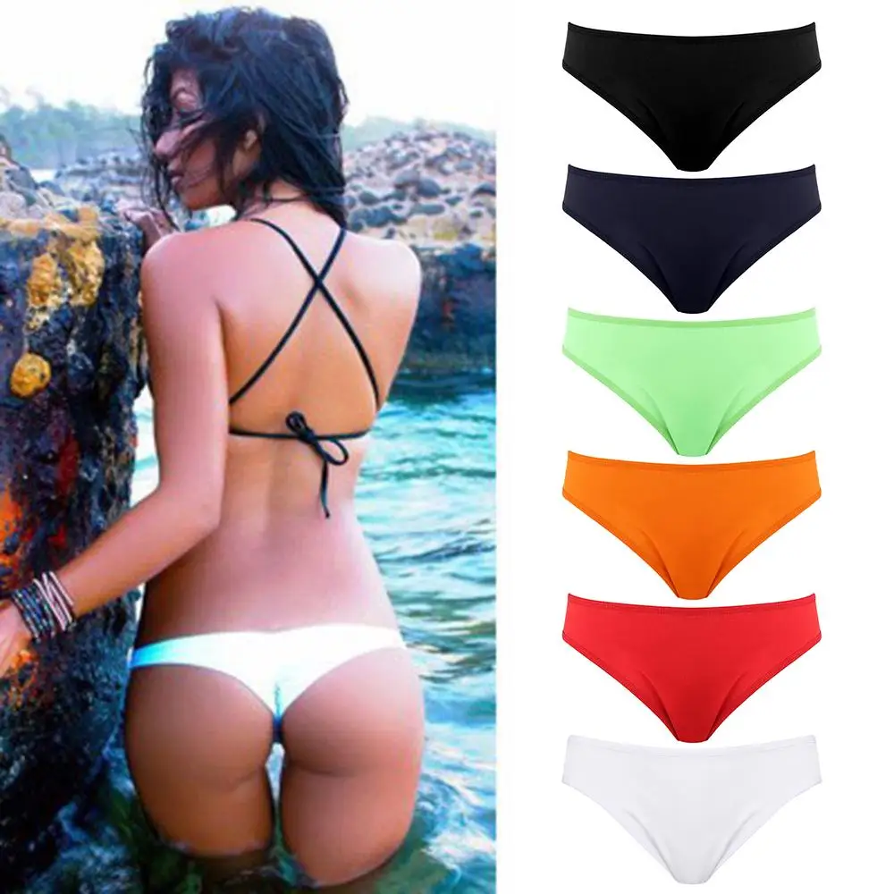 T-Shaped Woman Girl Solid Color Large Size Sexy Thongs Bikini Pleated Swimming Trunks Swimsuit Sportswear Accessories