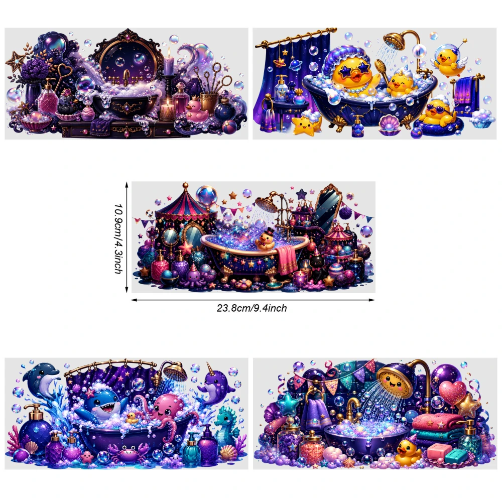 5 Sheets Fantasy Bathroom Scene UV DTF Stickers Suitable for 16 oz Glass for 16 oz Tumbler Waterproof Rub on Transfers