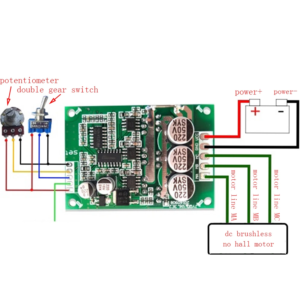 1PC DC 12-36V 500W DC Motor Speed Controller No Hall Brushless Drive 15A Forward And Reverse High Power PWM Brushless Controller