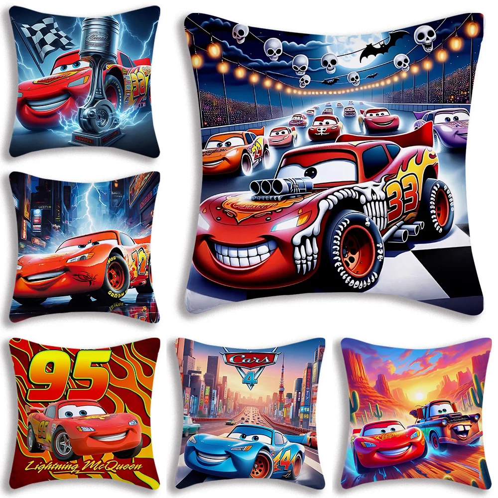 L-Lightning McQueen Pillow Covers Cartoon Sofa Decorative Home Double-sided Printing Short Plush Cute Cushion Cover