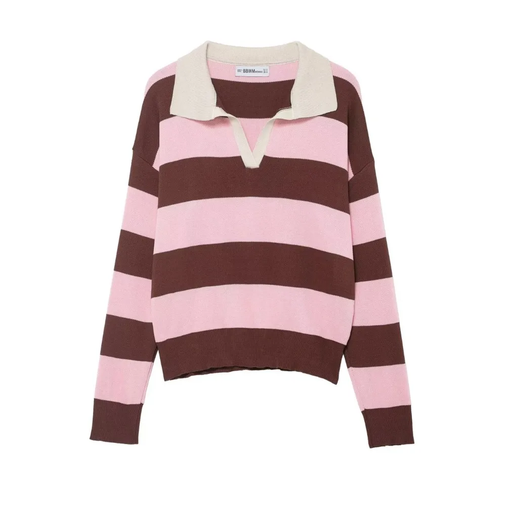 MsChuh Autumn Party Dresses For Woman Casual Fashion Striped Sweater Contrast Comfortable Simple Style Loose All-match Trendy 5