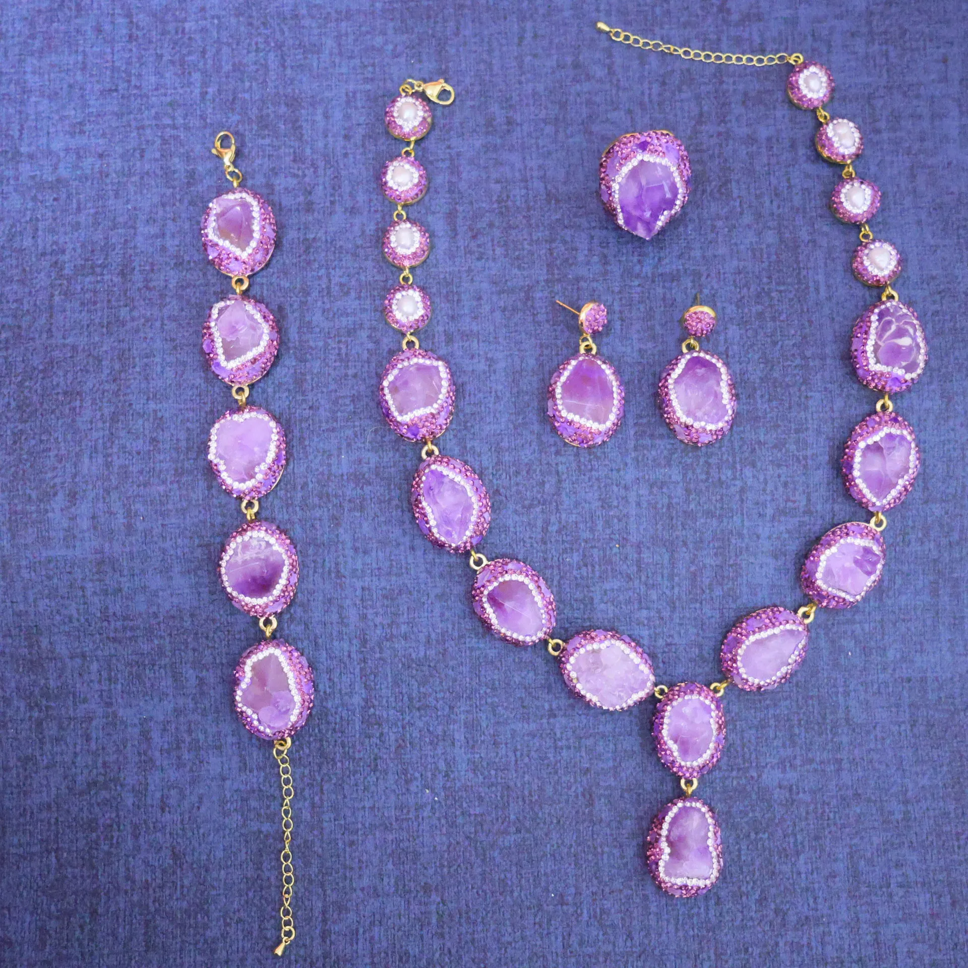 New natural amethyst baroque pearl set, natural stone European and American popular jewelry high-end accessories