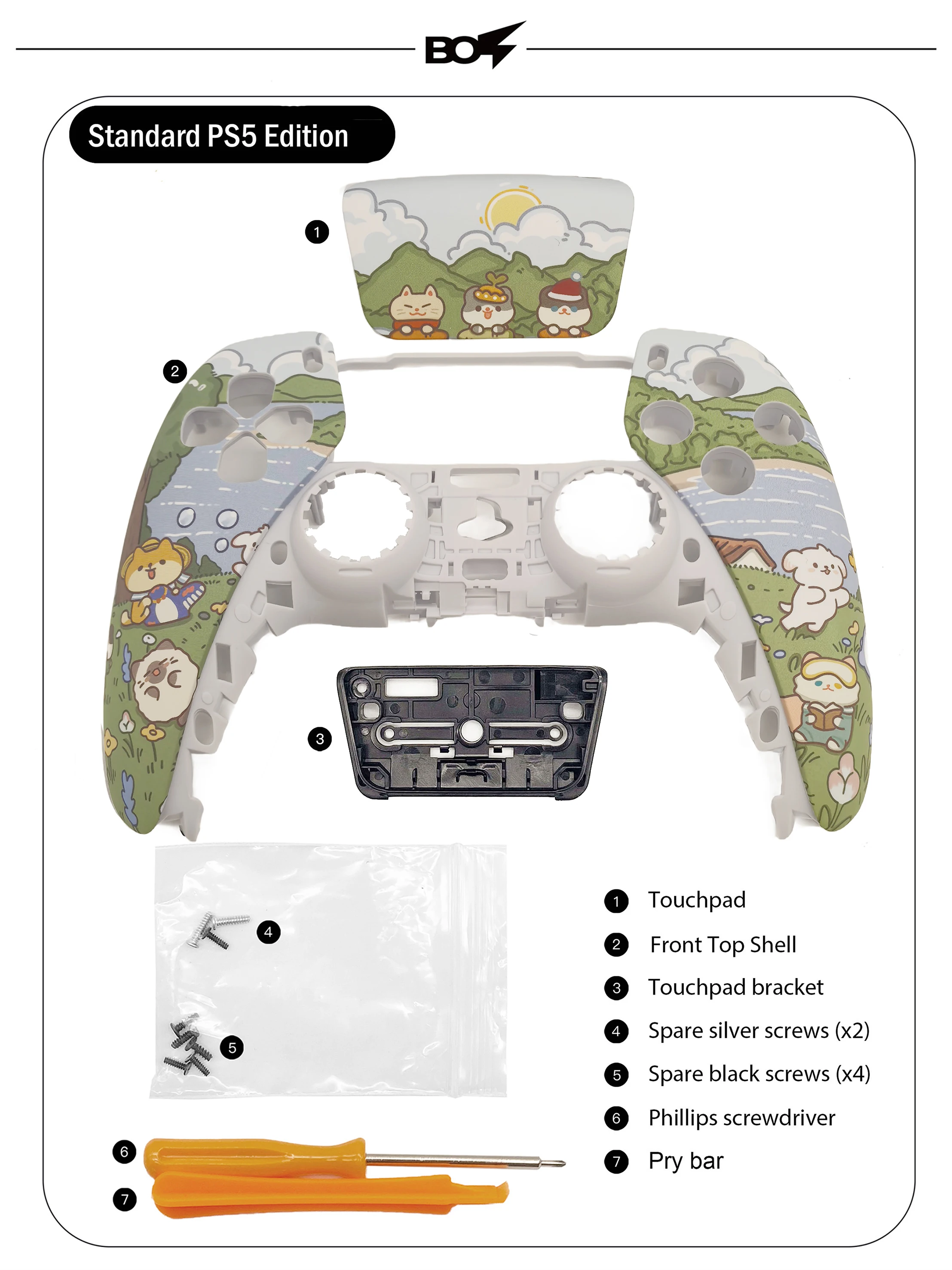 BO5 Cute Animals Soft Touch Coating Replacement Front Shell Touchpad Compatible with ps5 Controller BDM-010/020/030/040/050