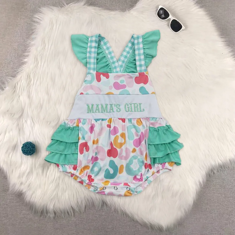 

Baby Girls Mama's Girl Flutter Sleeve Straps Bubble Ruffle Rompers