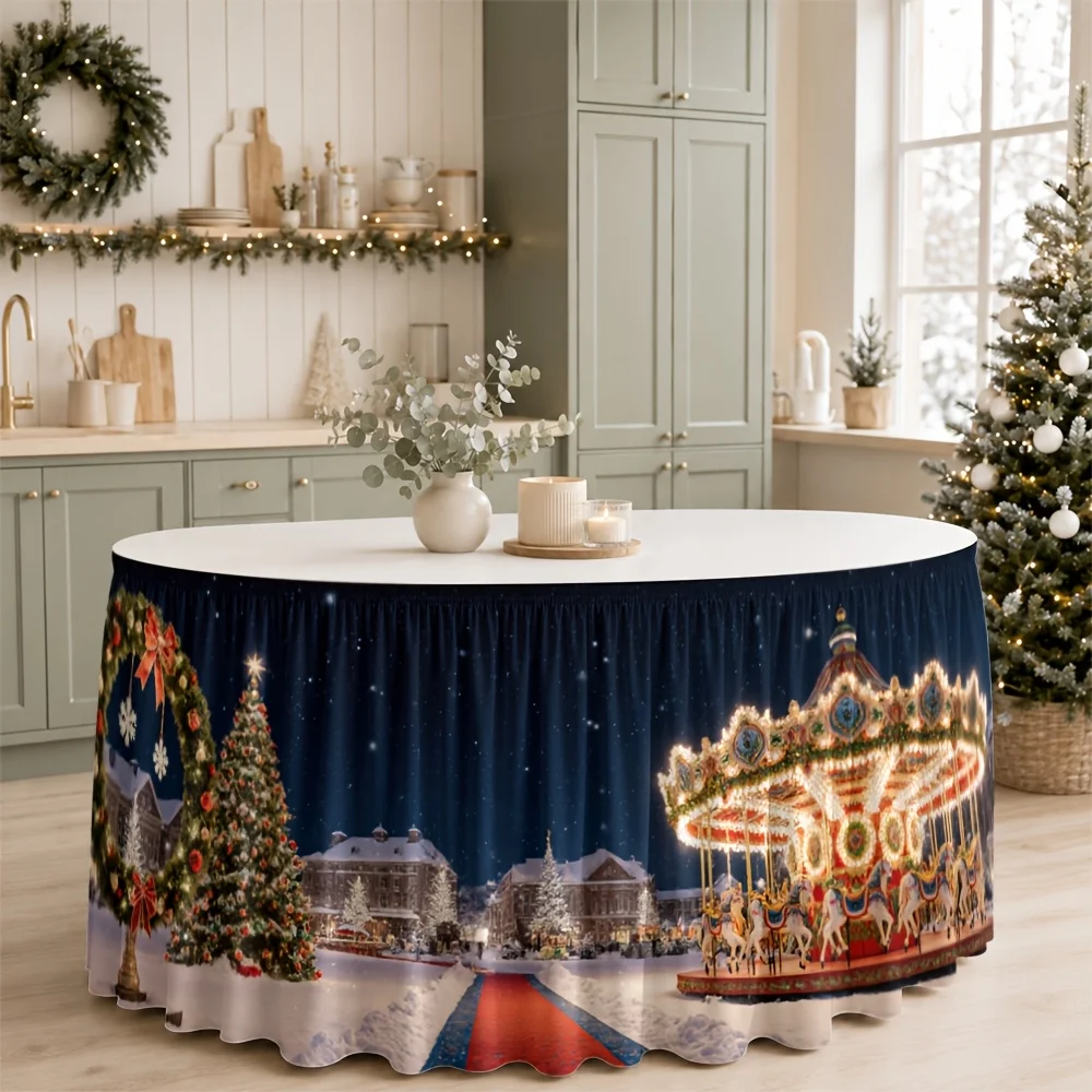 1 piece of Christmas winter wonderland tablecloth - festive, shiny, glowing snow scene elegant tablecloth