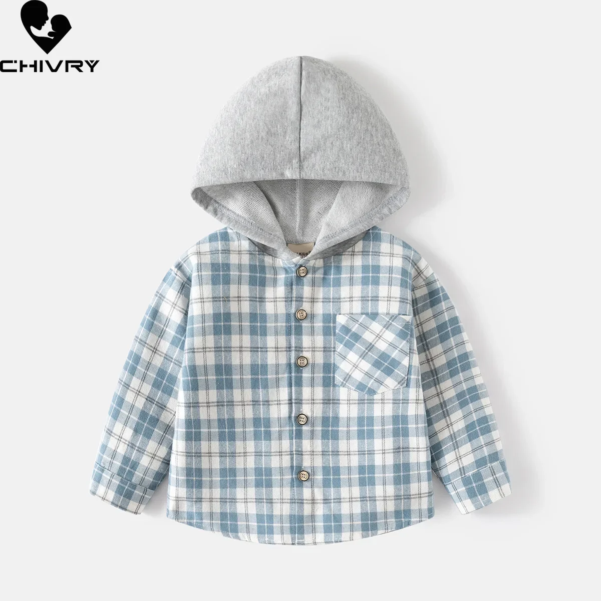 

New 2024 Boys Spring Autumn Classic Plaid Shirts Coat Kids Fashion Long Sleeve Hooded Shirt Children Casual Tops Clothing