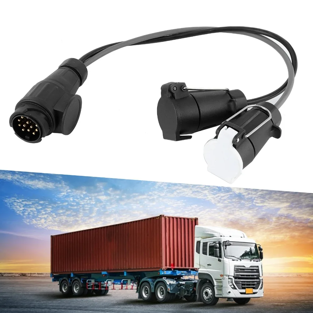 13 Pin to Dual 7 Pin Trailer Connector Conversion Lead Brass Contact 12N 12S Socket Towbar Electric Adapter Heavy Duty Plastic