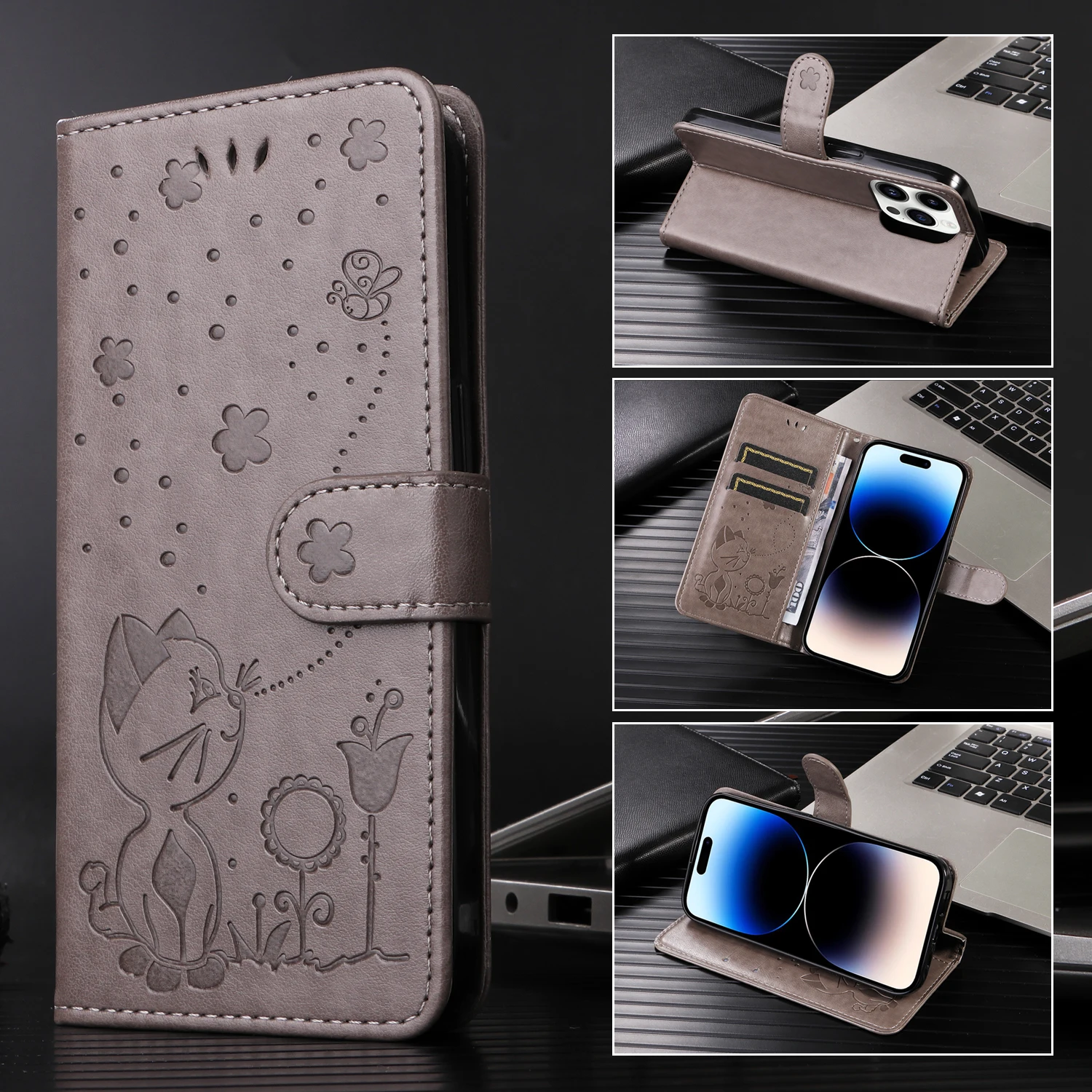 

Leather Embossed Phone Case For iPhone 12 Mini iPhone 13 ProMax With Two Card Slots And One Wallet Single Fold Folding Process