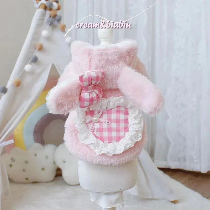 Pet Cute Love Rabbit Coat Dog Transformation Clothes Dog Cat Autumn/Winter Plush Rabbit Hair Ears Love Clothes Teddy Bears